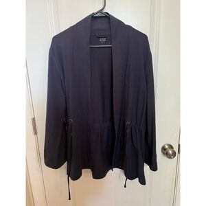Eileen Fisher Organic Navy Blue Large Cardigan Jacket Long Sleeves Tie Closure